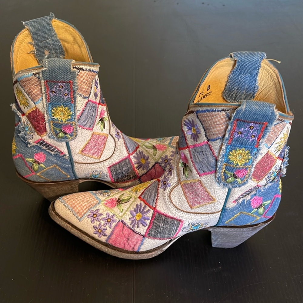 Colorful Patchwork Women's Cowboy Boots - Picture 3 of 7